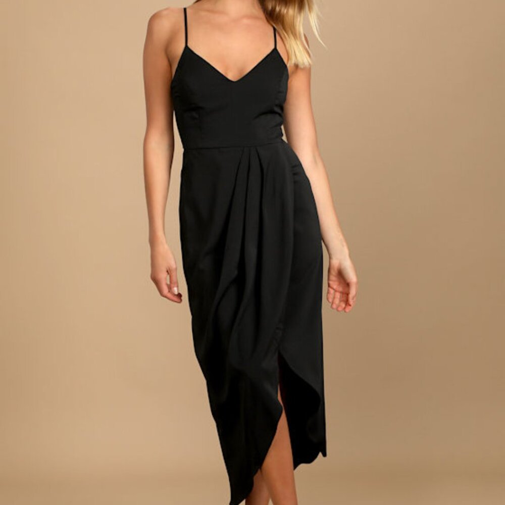 Lulus Reinette Black Midi Dress - Size XL